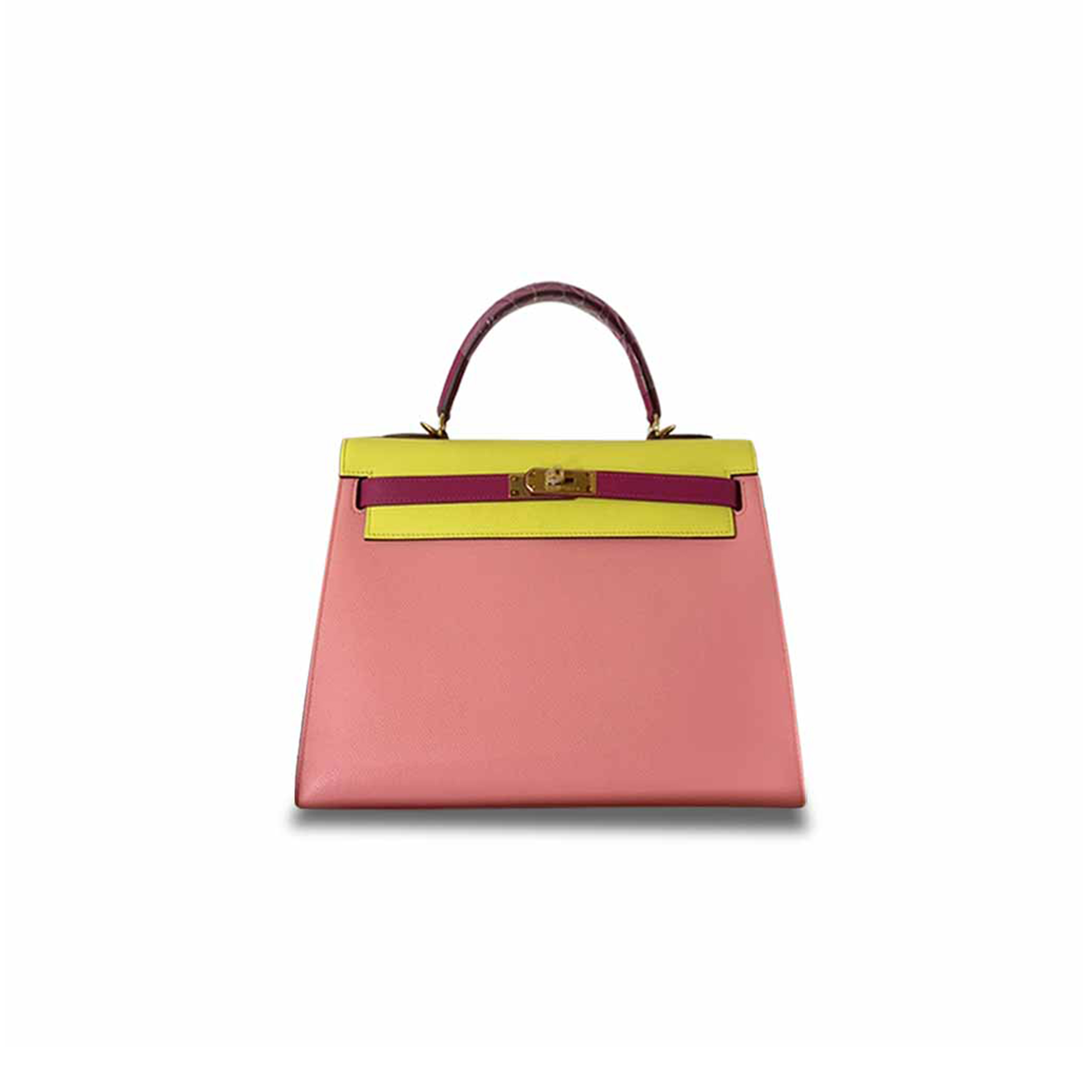 H**mes kelly epsom 32 cherry pink rose purple lemon gold buckle (32*23*10.5cm)